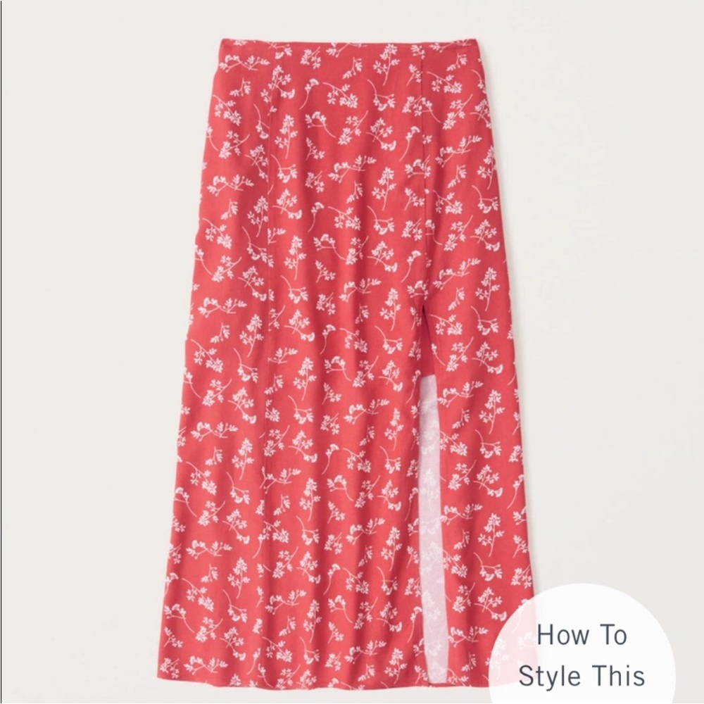 Abercrombie + Fitch Red Floral Midi Skirt Size XSP